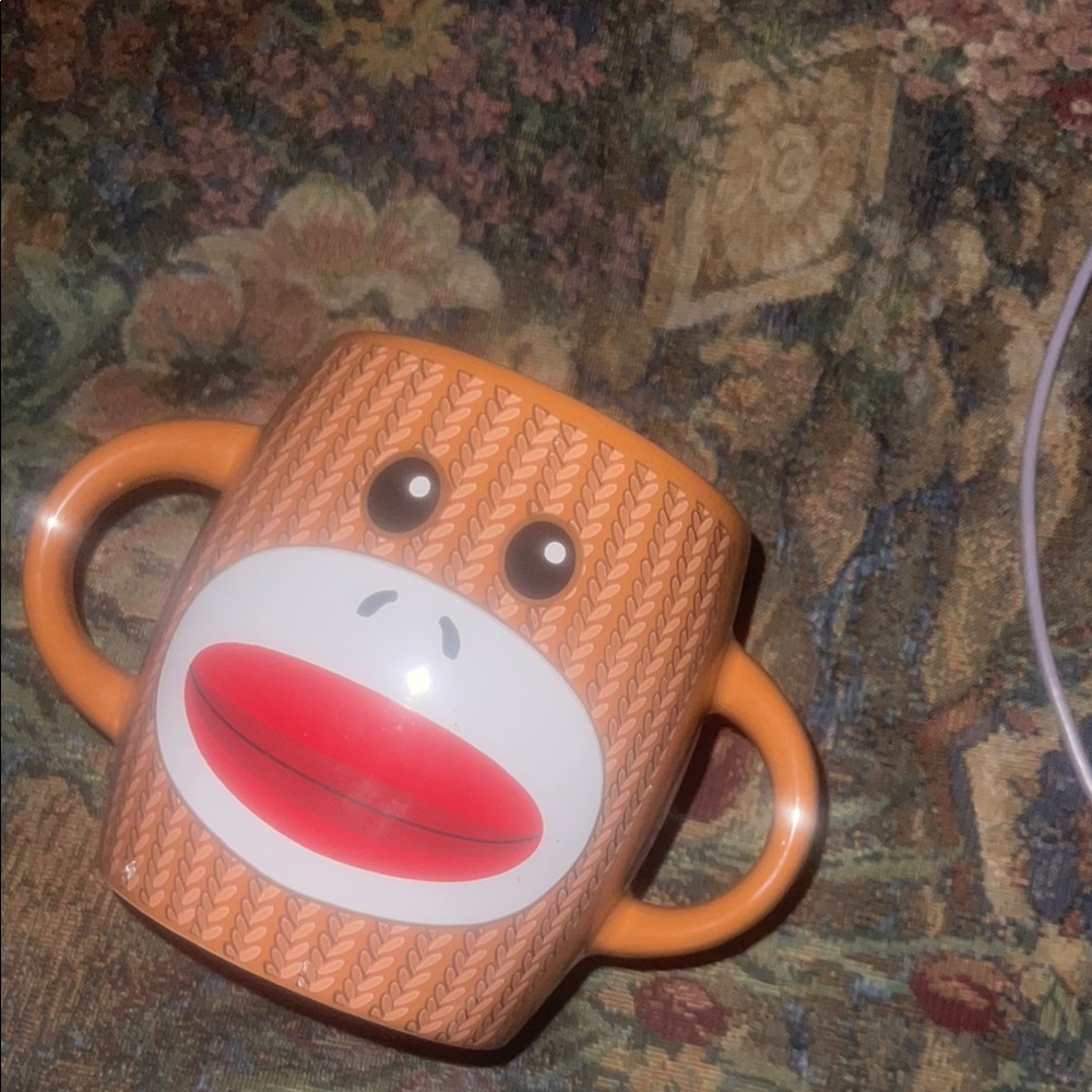 Galerie brand sock monkey mug with two handles